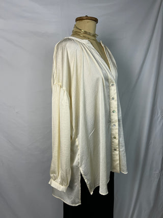 Ivory Satin Button-Down Blouse