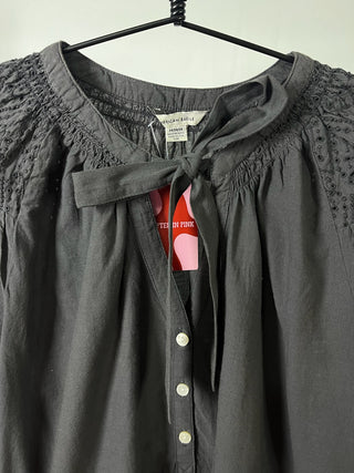 Embroidered Tie-Neck Boho Blouse