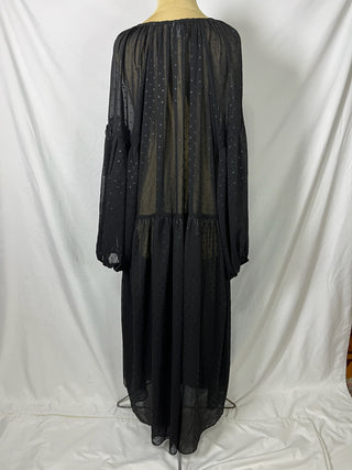 Sheer Dotted Tie-Neck Dress