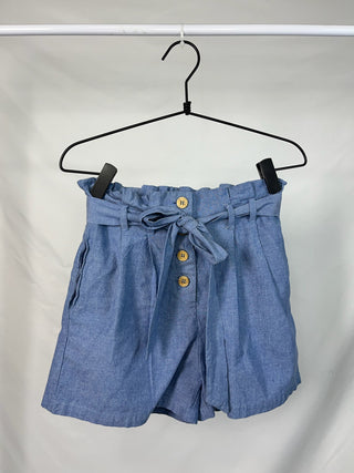 Chambray Paperbag Waist Shorts with Tie Belt