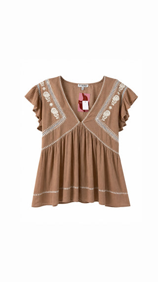 Embroidered Boho Babydoll Blouse