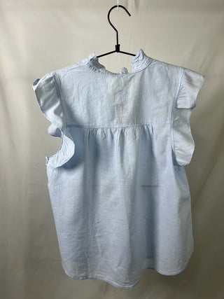 Sky Blue Ruffle Sleeve Button-up