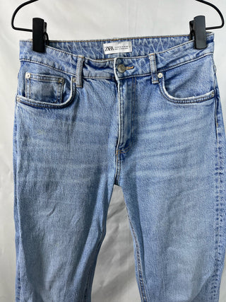Light Wash Straight-Leg Slit Jeans