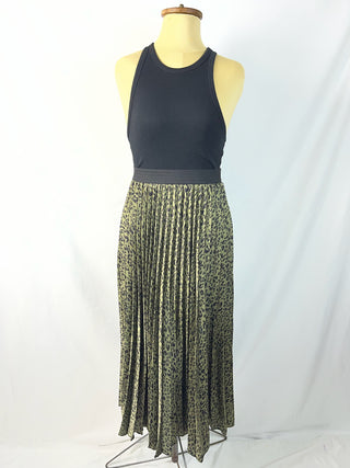 Green Cheetah Pleated Skirt