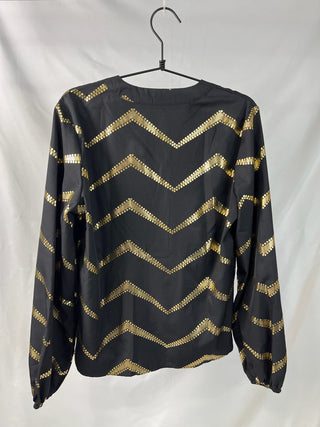 Black & Gold Chevron Print Blouse