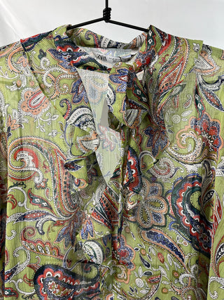 Paisley Tie-Neck Chiffon Blouse