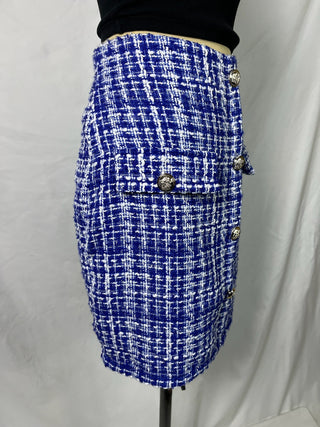 Blue Tweed Button Skirt