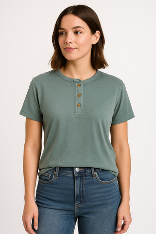 Sage Button-Up Tee