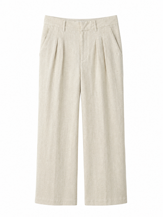 Natural Linen Blend Wide-Leg Trousers