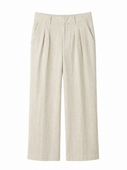 Natural Linen Blend Wide-Leg Trousers