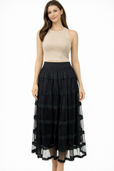 Sheer Lace Tiered Maxi Skirt