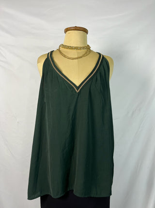 Emerald Green V-Neck Tank with Gold Trim