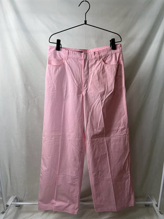 Candy Pink Wide-Leg Cotton Trousers