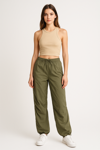 Olive Drawstring Parachute Pants