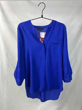 Royal Blue Flowy V-Neck Blouse