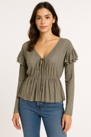 Metallic Pleats Babydoll Blouse