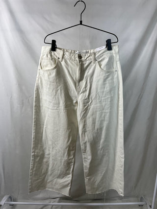 Ivory Wide Crop Raw-Hem Jeans