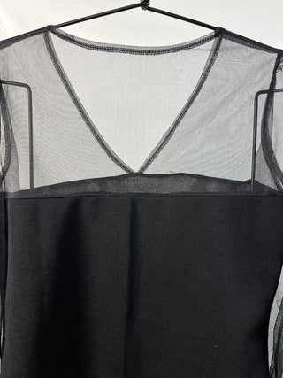 Sheer Mesh Sleeve Black Blouse