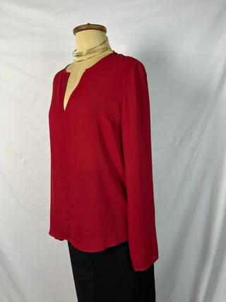 Bold Red V-Neck Blouse