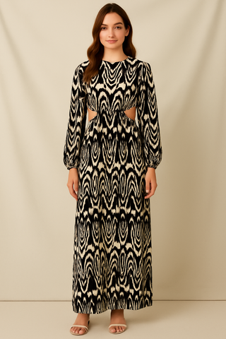 Patterned Cut-Out Dress