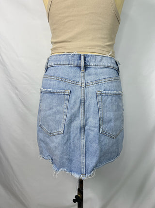 Asymmetric Raw Hem Denim Skirt