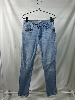 Light Wash Straight-Leg Slit Jeans