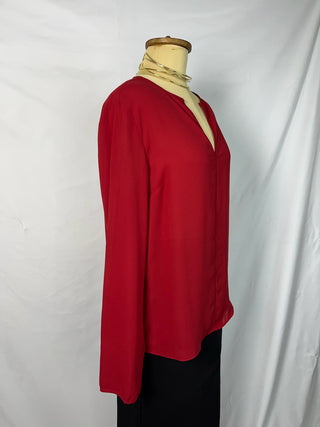 Bold Red V-Neck Blouse