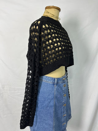 Cropped Open-Knit Sweater