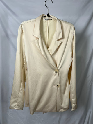 Satin Skew-Buttons Blazer