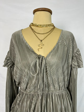 Metallic Pleats Babydoll Blouse