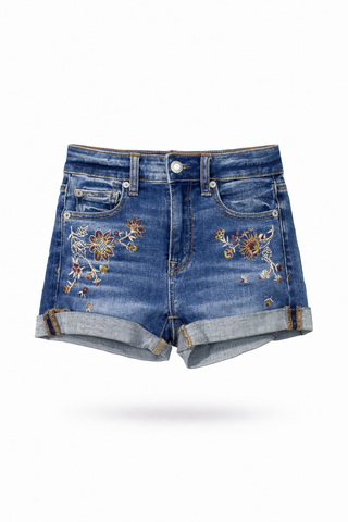Embroidered Denim Shorts