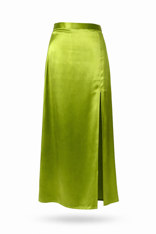 Lime Satin Slit Skirt
