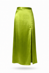 Lime Satin Slit Skirt