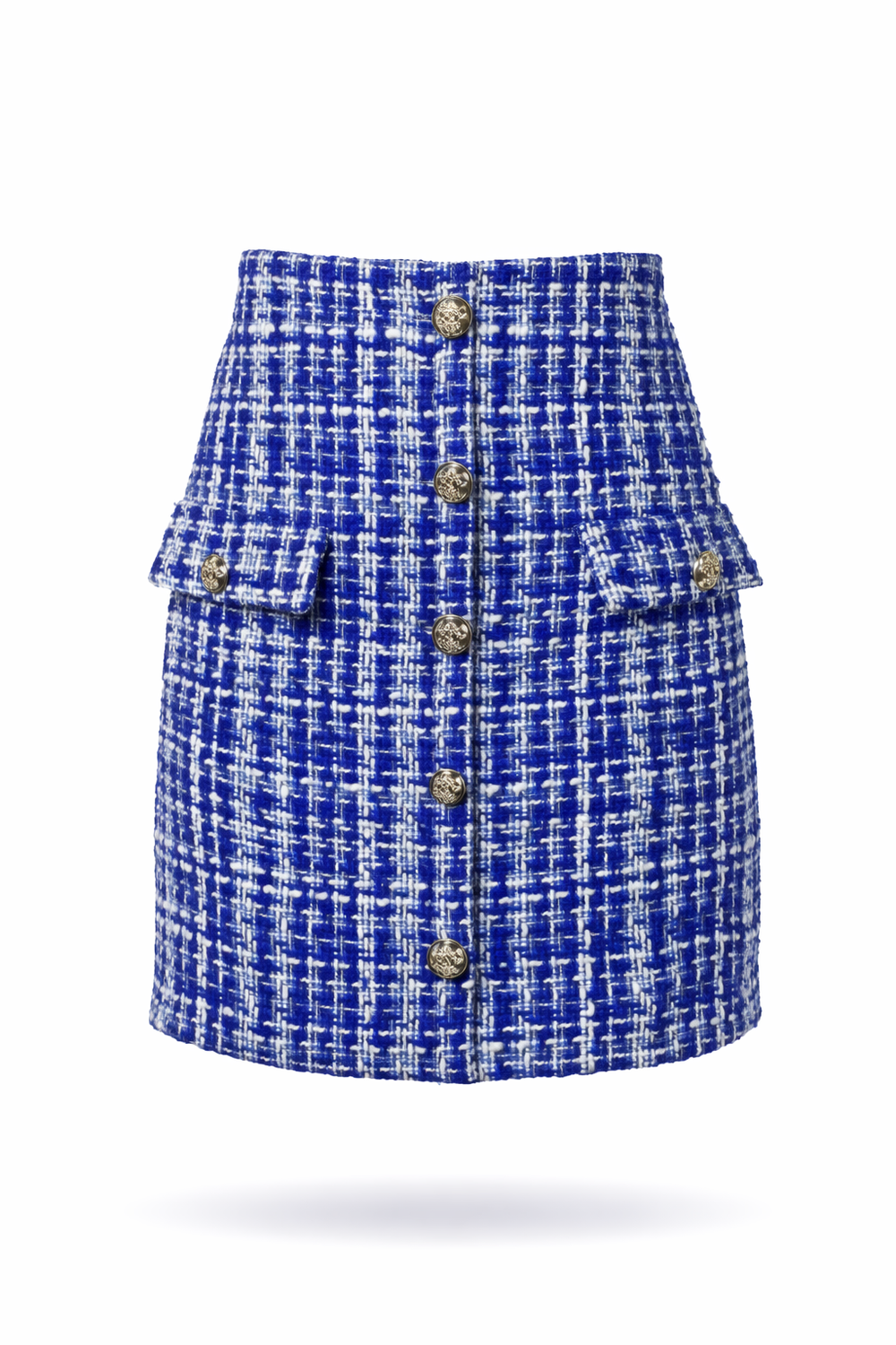 Blue Tweed Button Skirt