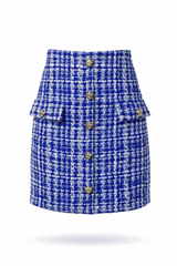 Blue Tweed Button Skirt