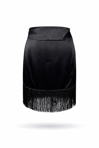 Satin Fringe Midi Skirt
