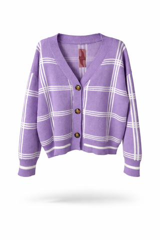 Purple Checkered Cardigan