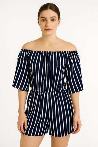 Navy Striped Romper