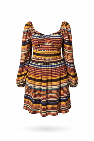 Earthy Striped Puff-Sleeve Dress