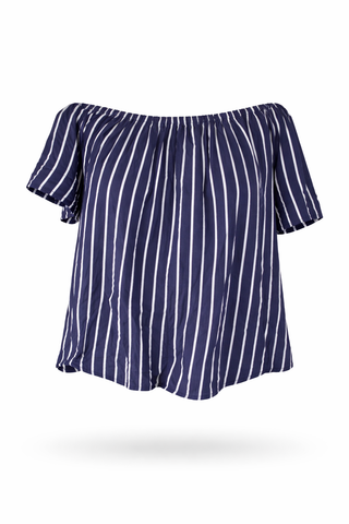 Navy Striped Off Shoulder Blouse