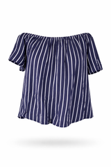 Navy Striped Off Shoulder Blouse