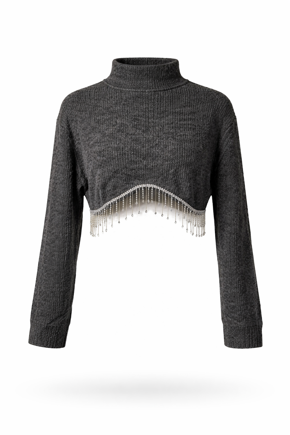 Crystal Fringe Hem Cropped Sweater