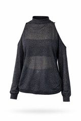 Midnight Sheer Cold Shoulder Blouse