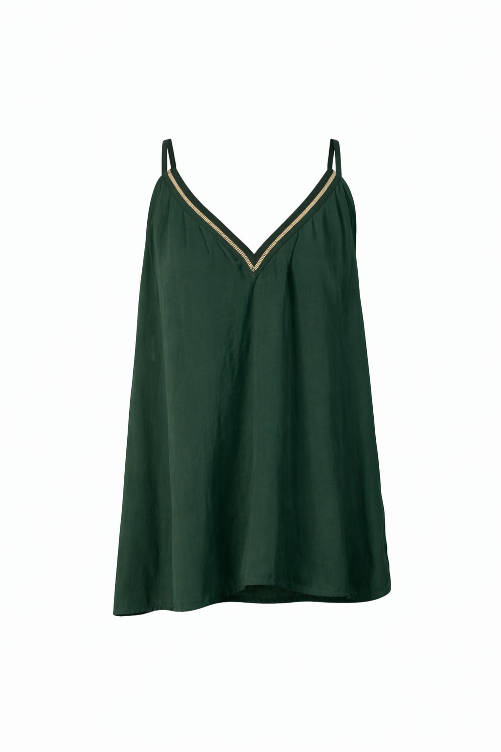 Emerald Green V-Neck Tank Top with Gold Trim