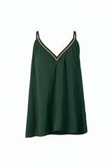 Emerald Green V-Neck Tank Top with Gold Trim