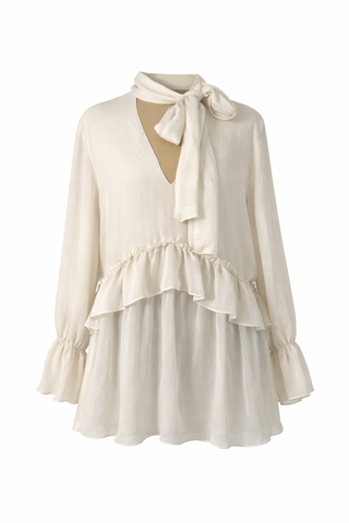 Chic Ruffle Tie-Neck Blouse