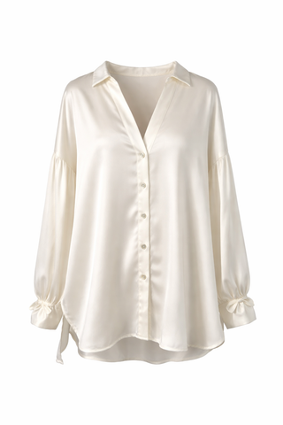 Ivory Satin Button-Up Blouse