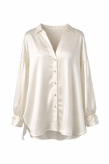 Ivory Satin Button-Up Blouse