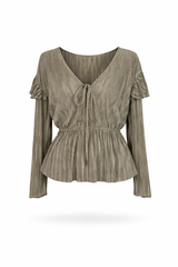 Metallic Pleats Babydoll Blouse