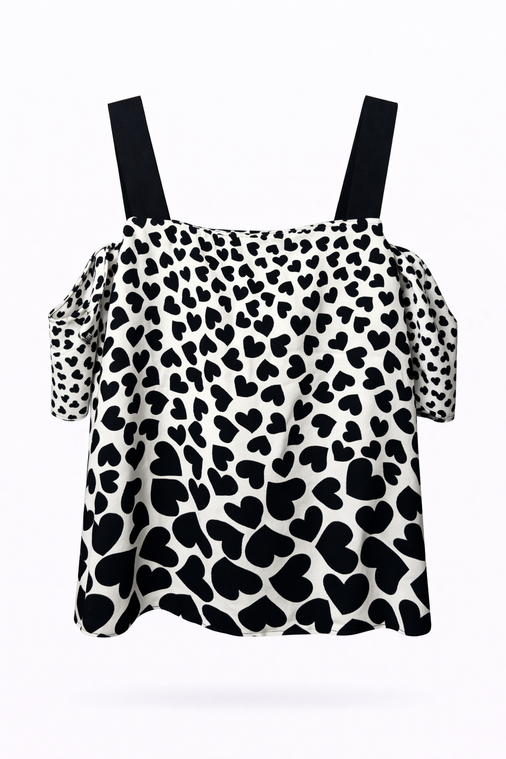 B&W Hearts Off-Shoulder Top